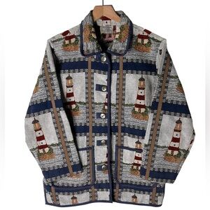 Blair Vintage Nautical Lighthouse Tapestry Carpet Barn Chore Coat Medium Jacket